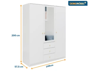 SEATTLE B slaapkamer-set met kledingkast 150 cm & commode 140 cm, in mat zwart of mat wit kinder meubels 24