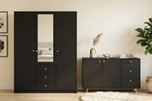 SEATTLE B slaapkamer-set met kledingkast 150 cm & commode 140 cm, in mat zwart of mat wit kinder meubels 24