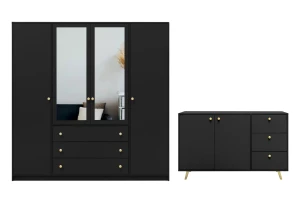 SEATTLE C slaapkamer-set met kledingkast 200 cm & commode 140 cm, in mat zwart of mat wit kinder meubels 24