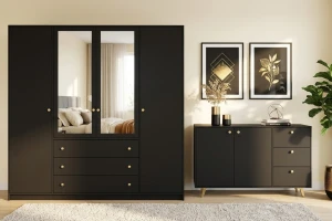 SEATTLE C slaapkamer-set met kledingkast 200 cm & commode 140 cm, in mat zwart of mat wit kinder meubels 24