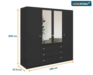 SEATTLE C slaapkamer-set met kledingkast 200 cm & commode 140 cm, in mat zwart of mat wit kinder meubels 24