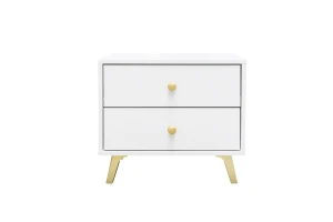 SEATTLE nachtkastje met 2 laden, goudkleurige grepen en metalen poten, in mat zwart of mat wit kinder meubels 24
