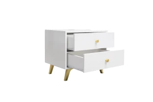SEATTLE nachtkastje met 2 laden, goudkleurige grepen en metalen poten, in mat zwart of mat wit kinder meubels 24