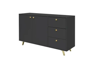 SEATTLE commode met 3 laden en 2 deuren, goudkleurige grepen en metalen poten, in mat zwart of mat wit kinder meubels 24