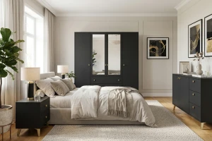 SEATTLE commode met 3 laden en 2 deuren, goudkleurige grepen en metalen poten, in mat zwart of mat wit kinder meubels 24