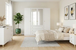 SEATTLE commode met 3 laden en 2 deuren, goudkleurige grepen en metalen poten, in mat zwart of mat wit kinder meubels 24