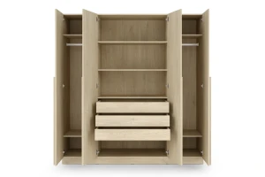 BRISSO BR1 kledingkast 200 cm 4-deurs, kasjmier, eiken Cremona, platinagrijs, met metalen grepen kinder meubels 24