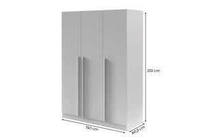 BRISSO BR2 kledingkast 150 cm 3-deurs, kasjmier, eiken Cremona, platinagrijs, met metalen grepen kinder meubels 24