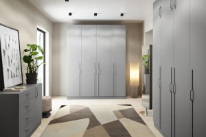 BRISSO BR2 kledingkast 150 cm 3-deurs, kasjmier, eiken Cremona, platinagrijs, met metalen grepen kinder meubels 24