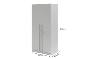 BRISSO BR3 kledingkast 100 cm 2-deurs, kasjmier, eiken Cremona, platinagrijs, met metalen grepen kinder meubels 24