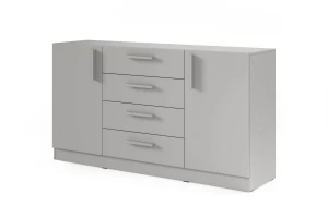 BRISSO BRK1 commode 155,5 cm breed met 4 laden en 2 deuren, kasjmier, eiken Cremona, platinagrijs, met metalen grepen kinder meubels 24
