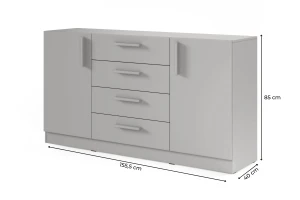 BRISSO BRK1 commode 155,5 cm breed met 4 laden en 2 deuren, kasjmier, eiken Cremona, platinagrijs, met metalen grepen kinder meubels 24
