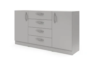 BRISSO BRK1 commode 155,5 cm breed met 4 laden en 2 deuren, kasjmier, eiken Cremona, platinagrijs, met metalen grepen kinder meubels 24