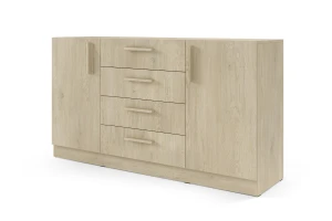 BRISSO BRK1 commode 155,5 cm breed met 4 laden en 2 deuren, kasjmier, eiken Cremona, platinagrijs, met metalen grepen kinder meubels 24