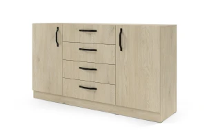 BRISSO BRK1 commode 155,5 cm breed met 4 laden en 2 deuren, kasjmier, eiken Cremona, platinagrijs, met metalen grepen kinder meubels 24
