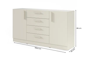 BRISSO BRK1 commode 155,5 cm breed met 4 laden en 2 deuren, kasjmier, eiken Cremona, platinagrijs, met metalen grepen kinder meubels 24