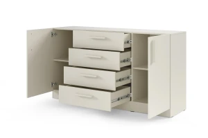 BRISSO BRK1 commode 155,5 cm breed met 4 laden en 2 deuren, kasjmier, eiken Cremona, platinagrijs, met metalen grepen kinder meubels 24