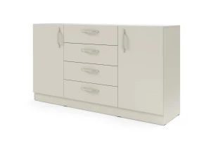 BRISSO BRK1 commode 155,5 cm breed met 4 laden en 2 deuren, kasjmier, eiken Cremona, platinagrijs, met metalen grepen kinder meubels 24