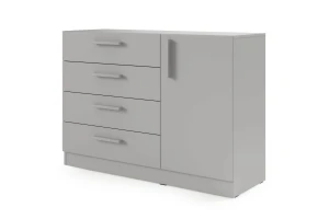 BRISSO BRK2 commode 120,5 cm breed met 4 laden en 1 deur, kasjmier, eiken Cremona, platinagrijs, met metalen grepen kinder meubels 24