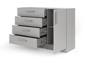 BRISSO BRK2 commode 120,5 cm breed met 4 laden en 1 deur, kasjmier, eiken Cremona, platinagrijs, met metalen grepen kinder meubels 24