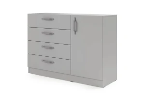 BRISSO BRK2 commode 120,5 cm breed met 4 laden en 1 deur, kasjmier, eiken Cremona, platinagrijs, met metalen grepen kinder meubels 24