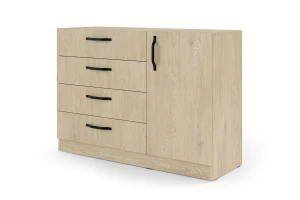 BRISSO BRK2 commode 120,5 cm breed met 4 laden en 1 deur, kasjmier, eiken Cremona, platinagrijs, met metalen grepen kinder meubels 24