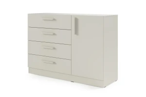 BRISSO BRK2 commode 120,5 cm breed met 4 laden en 1 deur, kasjmier, eiken Cremona, platinagrijs, met metalen grepen kinder meubels 24