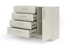 BRISSO BRK2 commode 120,5 cm breed met 4 laden en 1 deur, kasjmier, eiken Cremona, platinagrijs, met metalen grepen kinder meubels 24