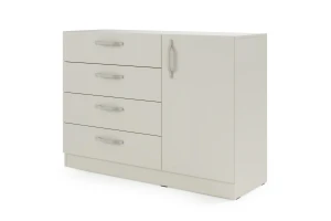 BRISSO BRK2 commode 120,5 cm breed met 4 laden en 1 deur, kasjmier, eiken Cremona, platinagrijs, met metalen grepen kinder meubels 24