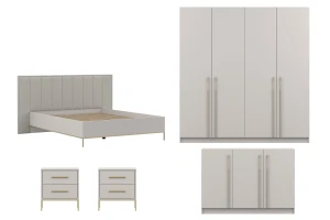 MIRELO E slaapkamer-set met 4- of 6-deurs kledingkast, commode, tweepersoonsbed & nachtkastjes kinder meubels 24