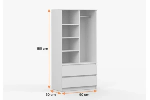 SIMO 01 kinderkledingkast 120 cm in wit, 4 deuren, 2 lades Kinder Meubels 24
