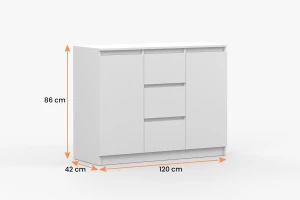 SIMO 04 commode in wit, 120 cm, 2 deuren, 3 lades, SIMO-collectie Kinder Meubels 24