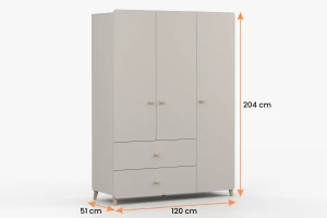 MARCO 01 kledingkast 120 cm kasjmier, 3-deurs, met 2 lades en kledingroede Kinder Meubels 24