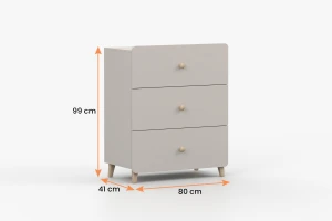 Commode MARCO 04 80 cm kasjmier met 3 lades, houten grepen en houten poten Kinder Meubels 24