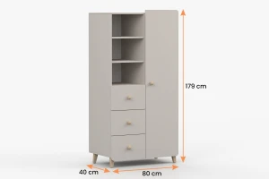 MARCO 05 kinderboekenkast boekenkast 80 cm kasjmier met 3 lades, 3 open vakken en 1 deur Kinder Meubels 24