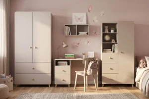 MARCO A tienerkamerset kasjmier met kledingkast, bureau, commode en kinderbed Kinder Meubels 24
