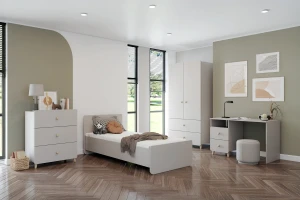 MARCO A tienerkamerset kasjmier met kledingkast, bureau, commode en kinderbed Kinder Meubels 24