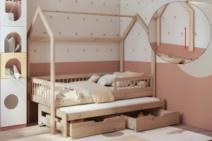 ADA II 80x180 huisbed uitschuifbed van natuurlijk grenenhout Kinder Meubels 24