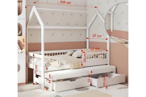 ADA II 80x180 Wit huisbed uitschuifbed Kinder Meubels 24