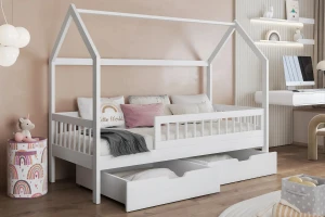 LOREN 80x180 Wit huisbed eenpersoonsbed kinderbed van massief hout Kinder Meubels 24