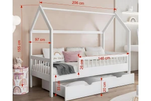 LOREN 80x180 Wit huisbed eenpersoonsbed kinderbed van massief hout Kinder Meubels 24
