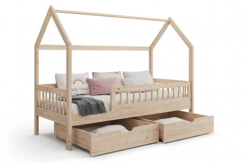 LOREN 80x180 naturel grenen huisbed eenpersoonsbed kinderbed van massief hout Kinder Meubels 24