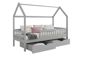 LOREN 80x180 Grijs huisbed eenpersoonsbed kinderbed van massief hout Kinder Meubels 24