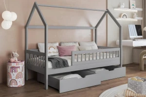 LOREN 80x180 Grijs huisbed eenpersoonsbed kinderbed van massief hout Kinder Meubels 24