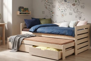 TED 90x200 Natuurlijk grenen kinderbed uitschuifbed met lades Kinder Meubels 24