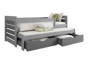 TED 80x180 Grijs + grafiet kinderbed uitschuifbed met lades Kinder Meubels 24