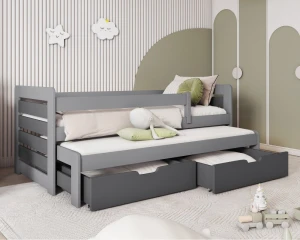 TED 80x180 Grijs + grafiet kinderbed uitschuifbed met lades Kinder Meubels 24