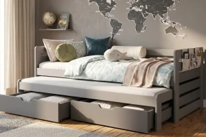 TED 80x180 Grijs + grafiet kinderbed uitschuifbed met lades Kinder Meubels 24