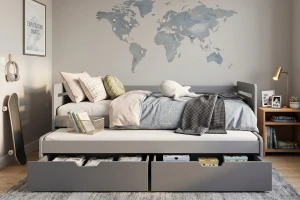 TED 80x180 Grijs + grafiet kinderbed uitschuifbed met lades Kinder Meubels 24