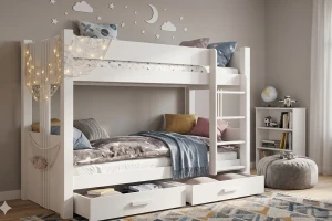 ALEXANDRA II 90x200 Wit stapelbed met lades Kinder Meubels 24